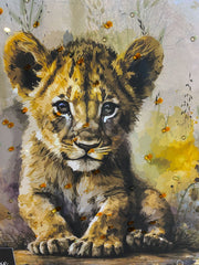 Baby Cub Waterpaint Wall Art Alpha Black Frame 55Cm X 65Cm