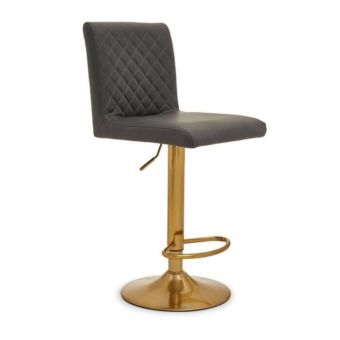 [EKM-AUTOGENERATED]Baina Dark Grey and Gold Bar Stool with Round Base Home Luxe Interior