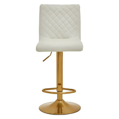 Baina White And Gold Bar Stool With Round Base