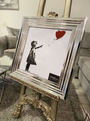 Banksy Heart Balloon Wall Art Chrome Step Frame