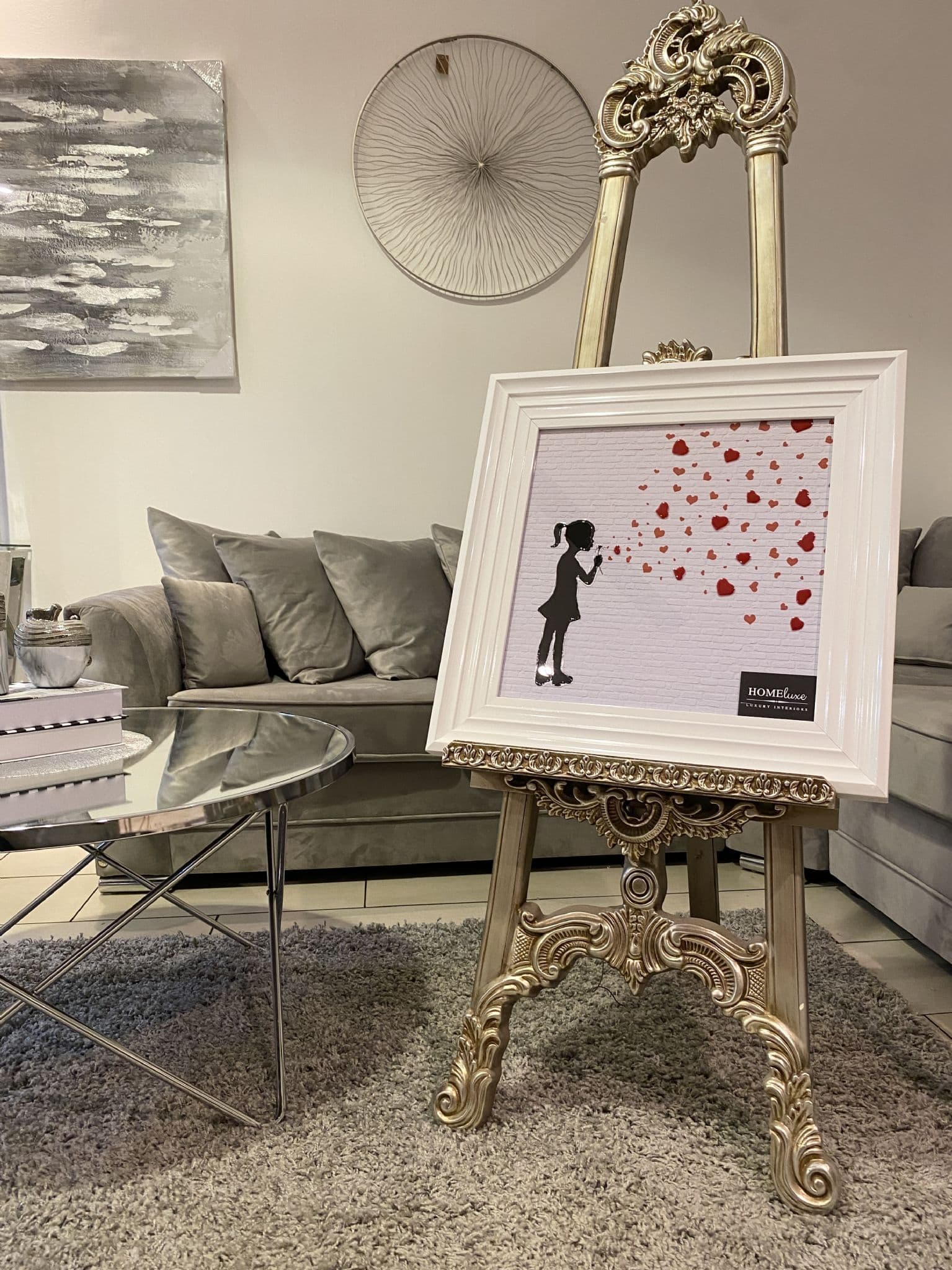 [EKM-AUTOGENERATED]Banksy Kiss Hearts Wall Art White Step Frame