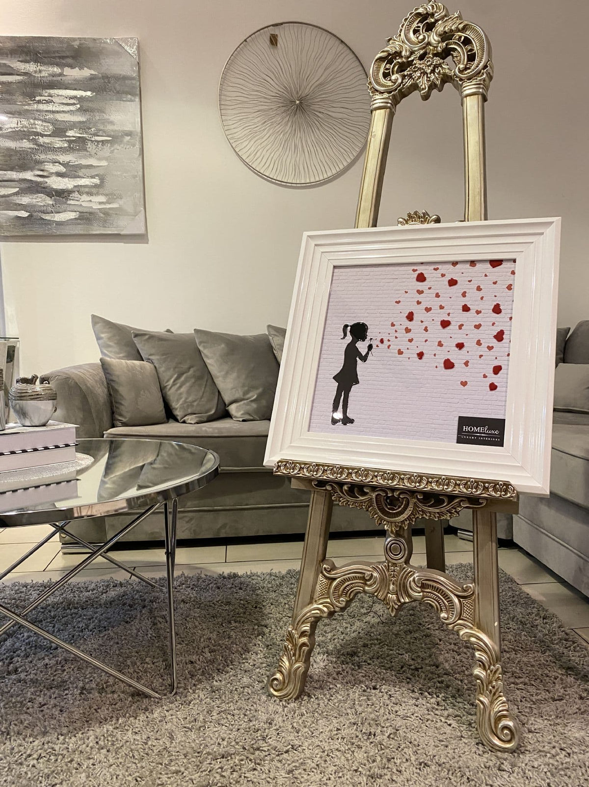 [EKM-AUTOGENERATED]Banksy Kiss Hearts Wall Art White Step Frame