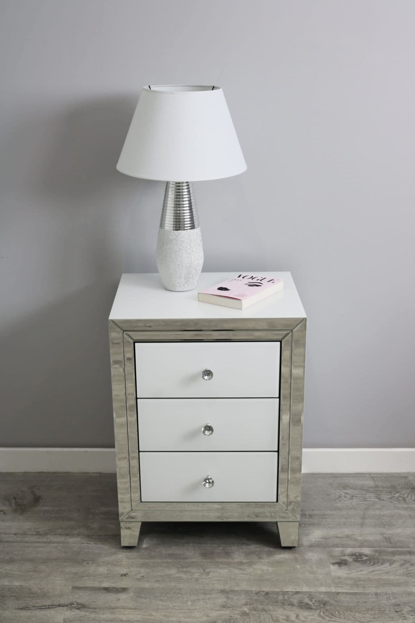 [EKM-AUTOGENERATED]Bianco 3 Drawer White Mirror Bedside Cabinet