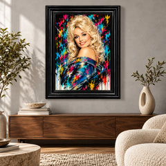 Dolly Parton Denim Pop Art Black Frame Canvas Print Decor - 60 x 80cm