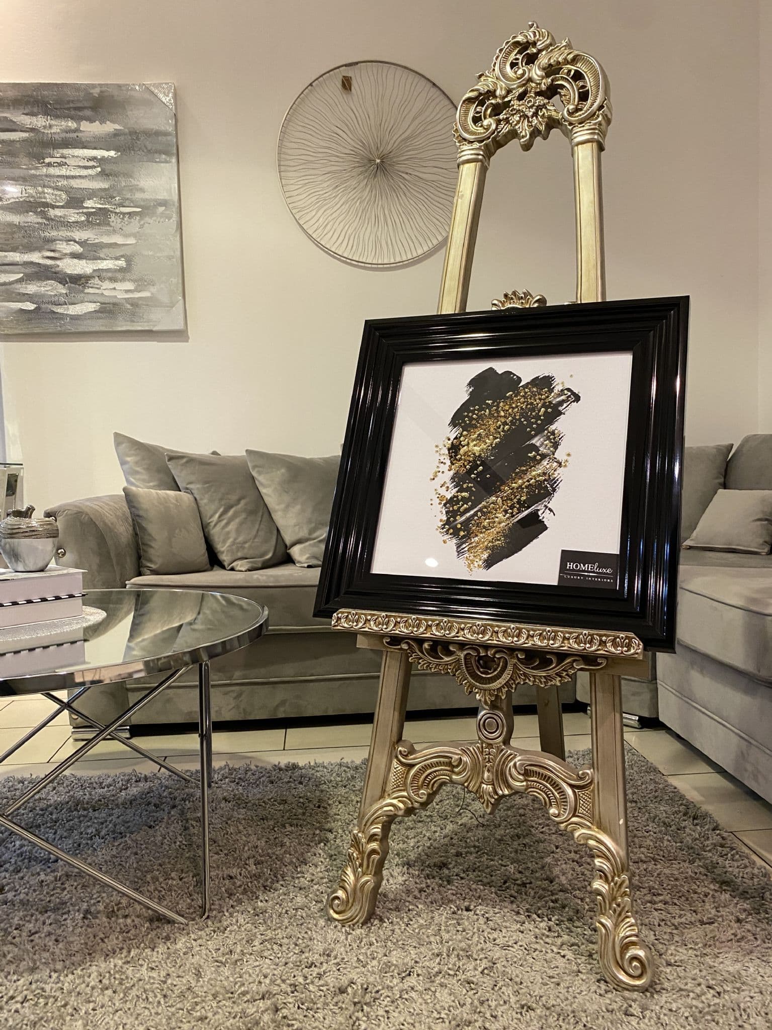 [EKM-AUTOGENERATED]Black & Gold Abstract Wall Art Black Step Frame