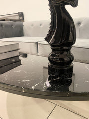 Black Half Moon Marble Effect Console Table With Black Frame