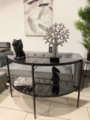 Black Half Moon Marble Effect Console Table With Black Frame
