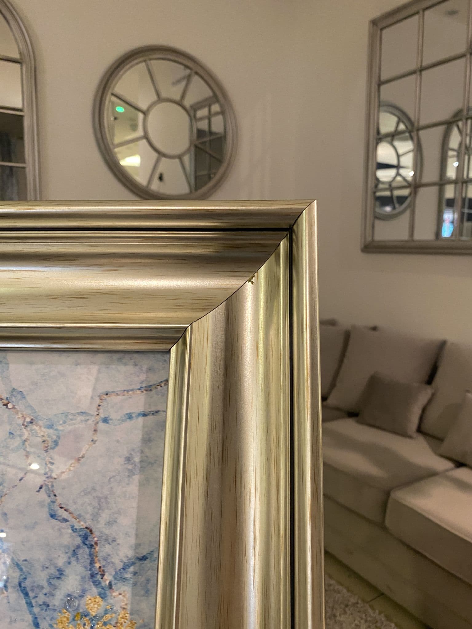 Blue & Gold Acacia Abstract Wall Art Champagne Step Frame 85Cm X 85Cm
