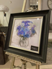 Blue Watercolour Flowers Wall Art Black Alpha Frame 55Cm X 55Cm