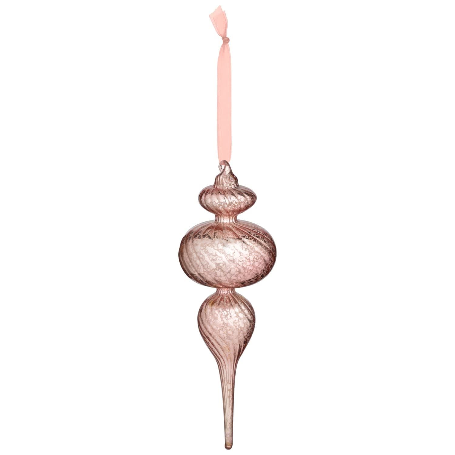 [EKM-AUTOGENERATED]Blush Pink Finial Glass Swirl Bauble