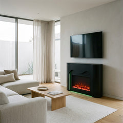 Modena Black Bluetooth Electric Media Fireplace Mantel Unit L150cm