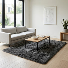 Bubble Mink Charcoal Faux Fur Rug Soft Deep Pile Area Carpet 160x230cm