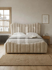Luxurious Cream Velvet Channel Tufted Upholstered Bed Frame
