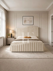 Luxurious Royal Velvet Asymmetric Wave Channel Upholstered Bed Frame