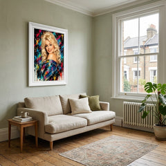 Dolly Parton Denim Pop Art White Frame Canvas Print Decor - 60 x 80cm