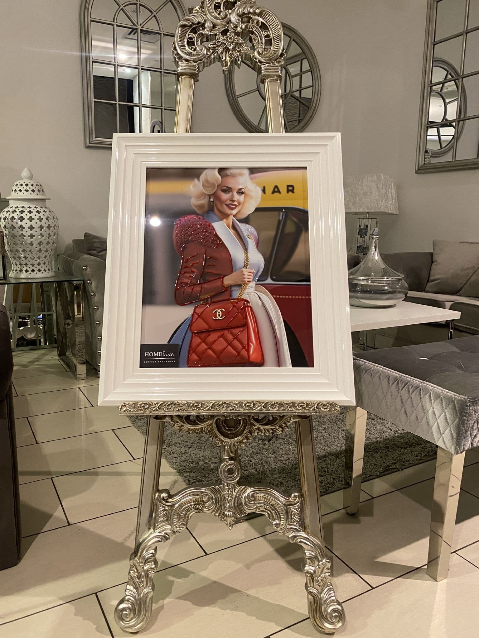 [EKM-AUTOGENERATED]Chanel Lady Fashion Bag Wall Art White Step Frame 55Cm X 65Cm