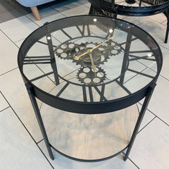 [EKM-AUTOGENERATED]Clock Table Metal With Wooden Shelf