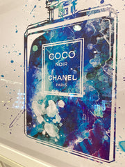Coco Chanel Blue Perfume Bottle Art With White Frame