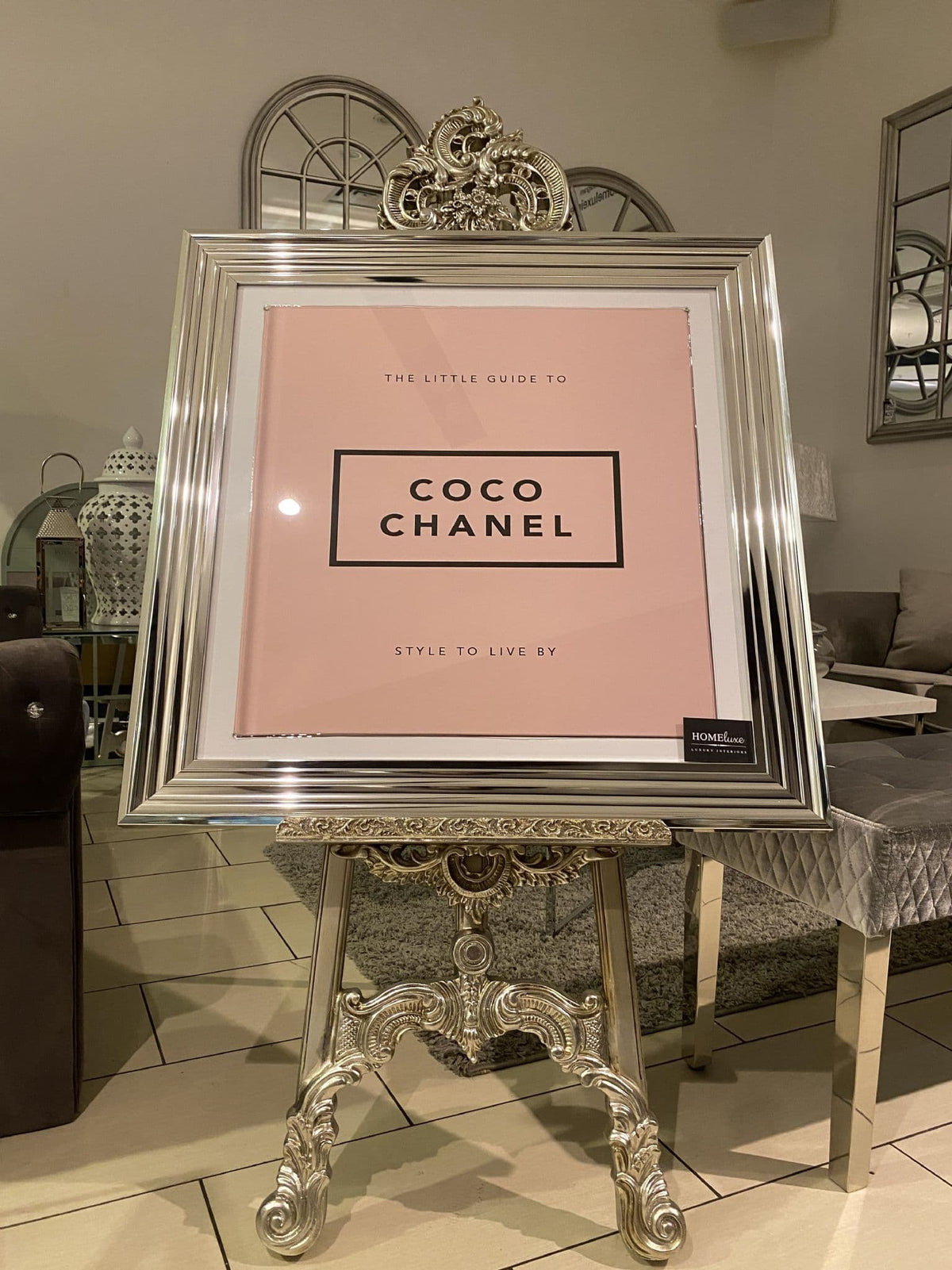 [EKM-AUTOGENERATED]Coco Chanel Pink Wall Art Chrome Step Frame 85Cm X 85 Cm