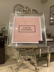 [EKM-AUTOGENERATED]Coco Chanel Pink Wall Art Chrome Step Frame 85Cm X 85 Cm