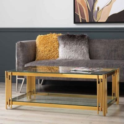 [EKM-AUTOGENERATED]Cohen Gold Steel Tubes & Clear Glass Coffee Table