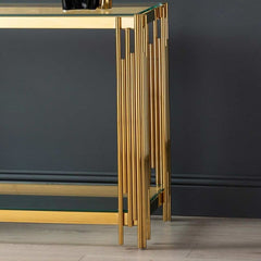 Cohen Gold Steel Tubes & Clear Glass Console Table
