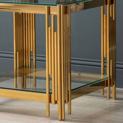 Cohen Gold Steel Tubes & Clear Glass End Table