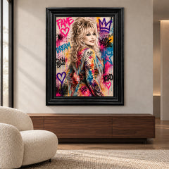 Dolly Parton Graffiti Pop Art Black Frame Canvas Print Mat - 60 x 80cm