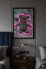 Cool Teddy Bear Neon LED Wall Art - 40x60cm Graffiti Canvas USB