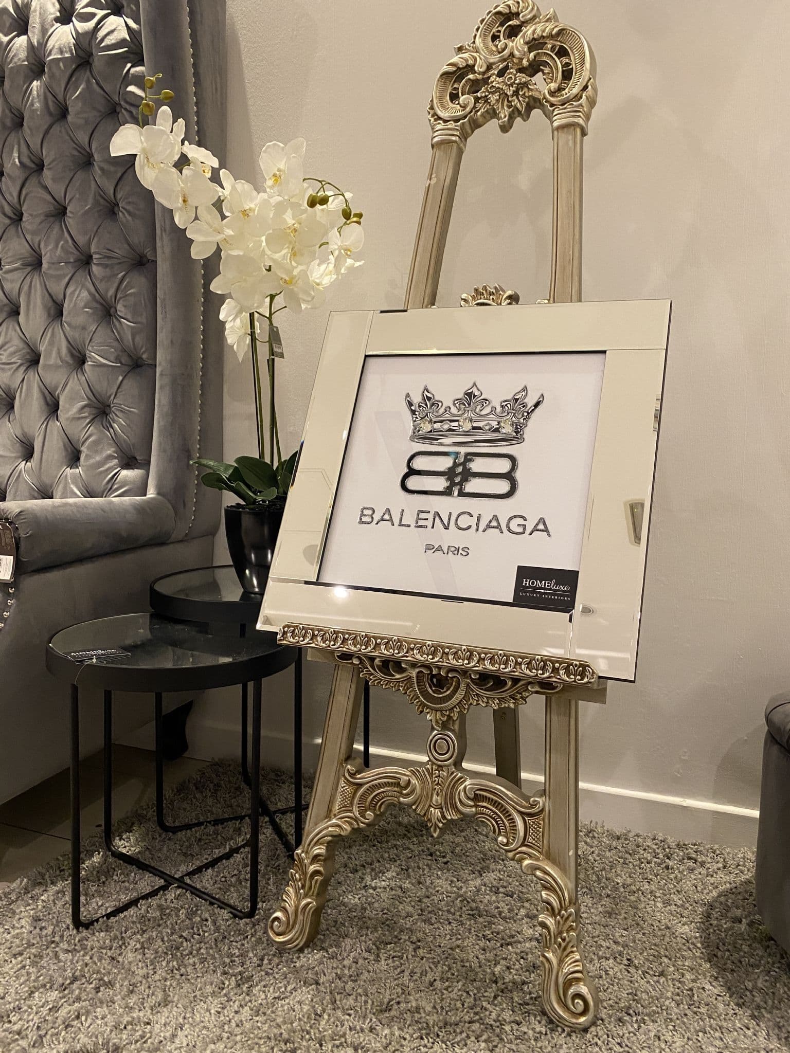 [EKM-AUTOGENERATED]Crown Balenciaga Black Crystal Wall Art Mirror Frame