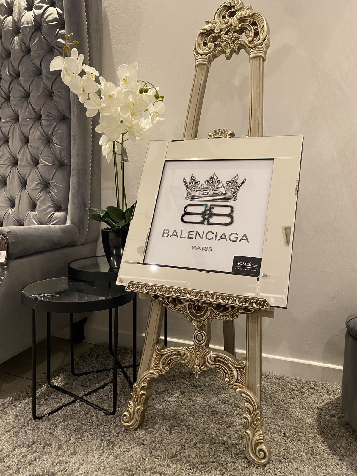 [EKM-AUTOGENERATED]Crown Balenciaga Black Crystal Wall Art Mirror Frame