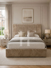 Modern Velvet Bordered Channel Tufted Upholstered Bed Frame
