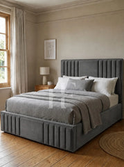 Modern Beige Velvet Side-Channel Tufted Upholstered Bed Frame