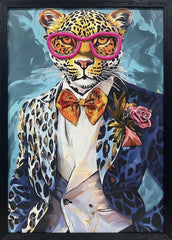 Dapper Leo' Neon LED Wall Art - 40x60cm Leopard in Suit Canvas USB