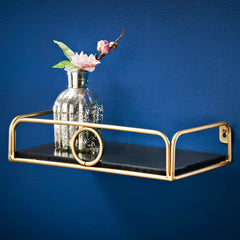 [EKM-AUTOGENERATED]Deco Glamour Shelf With Gold Ring 30Cm - Black