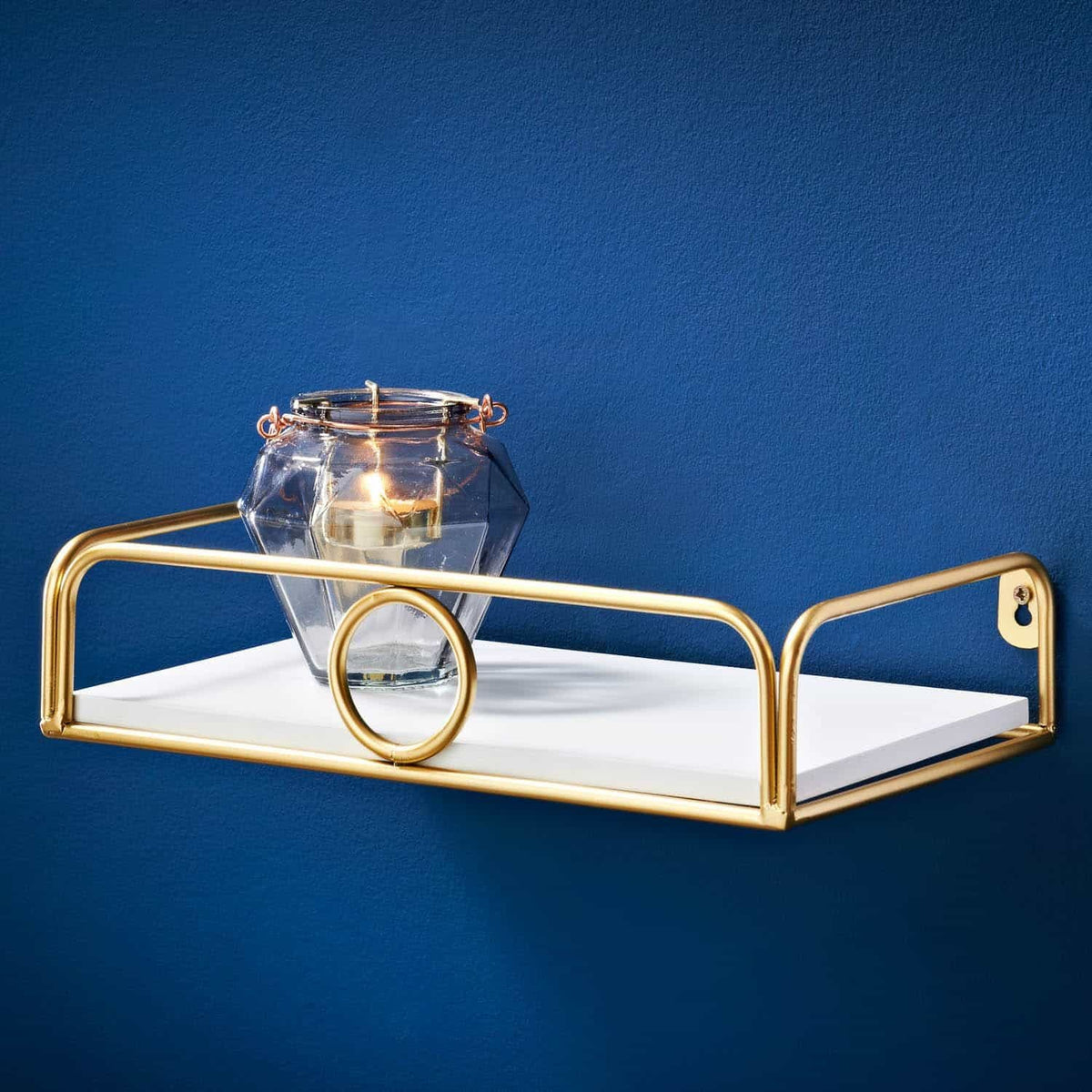 [EKM-AUTOGENERATED]Deco Glamour Shelf With Gold Ring 30Cm - White
