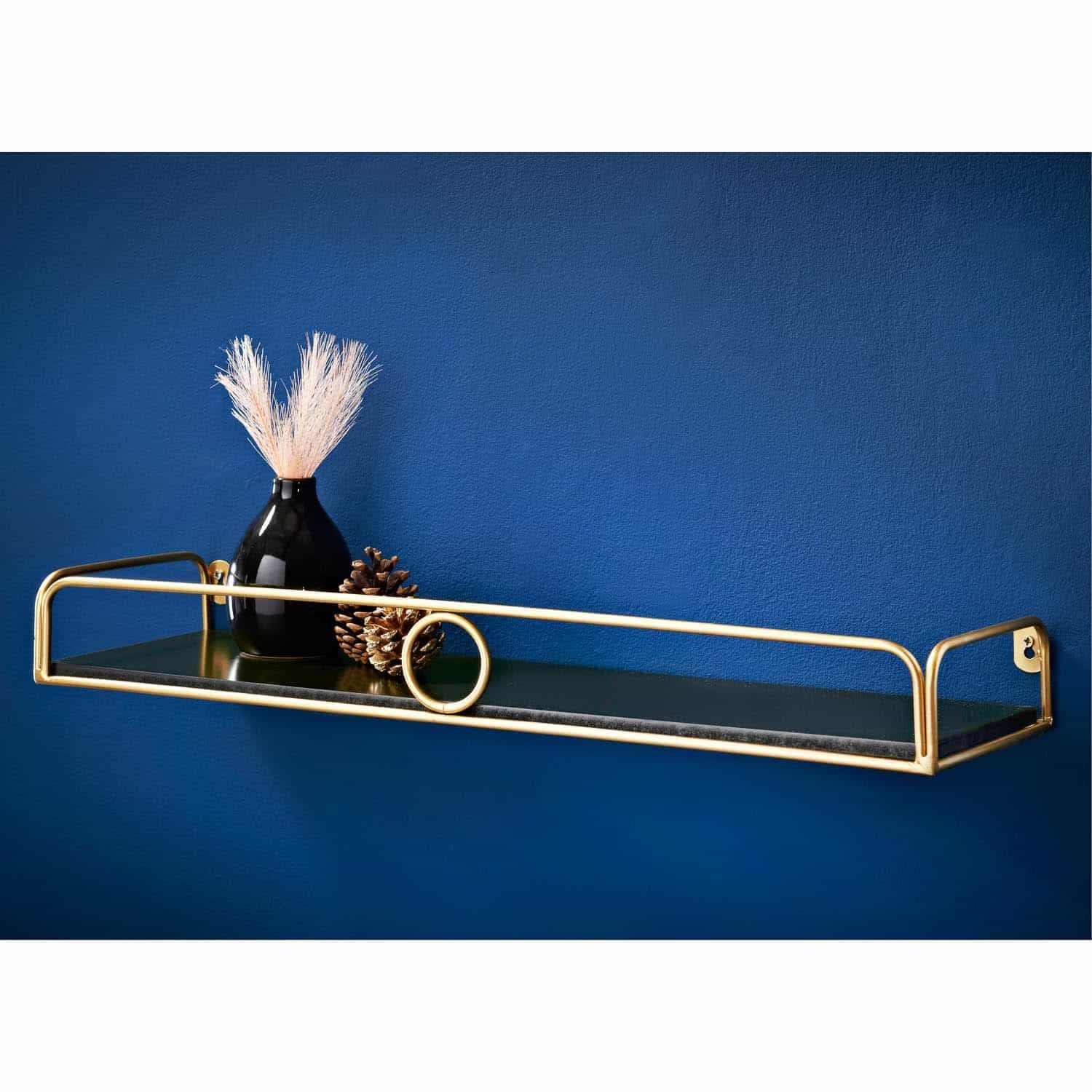 [EKM-AUTOGENERATED]Deco Glamour Shelf With Gold Ring 60Cm - Black