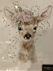 Deer Floral Watercolour Wall Art Chrome Step Frame 55Cm X 65Cm