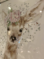 Deer Floral Watercolour Wall Art Chrome Step Frame 55Cm X 65Cm