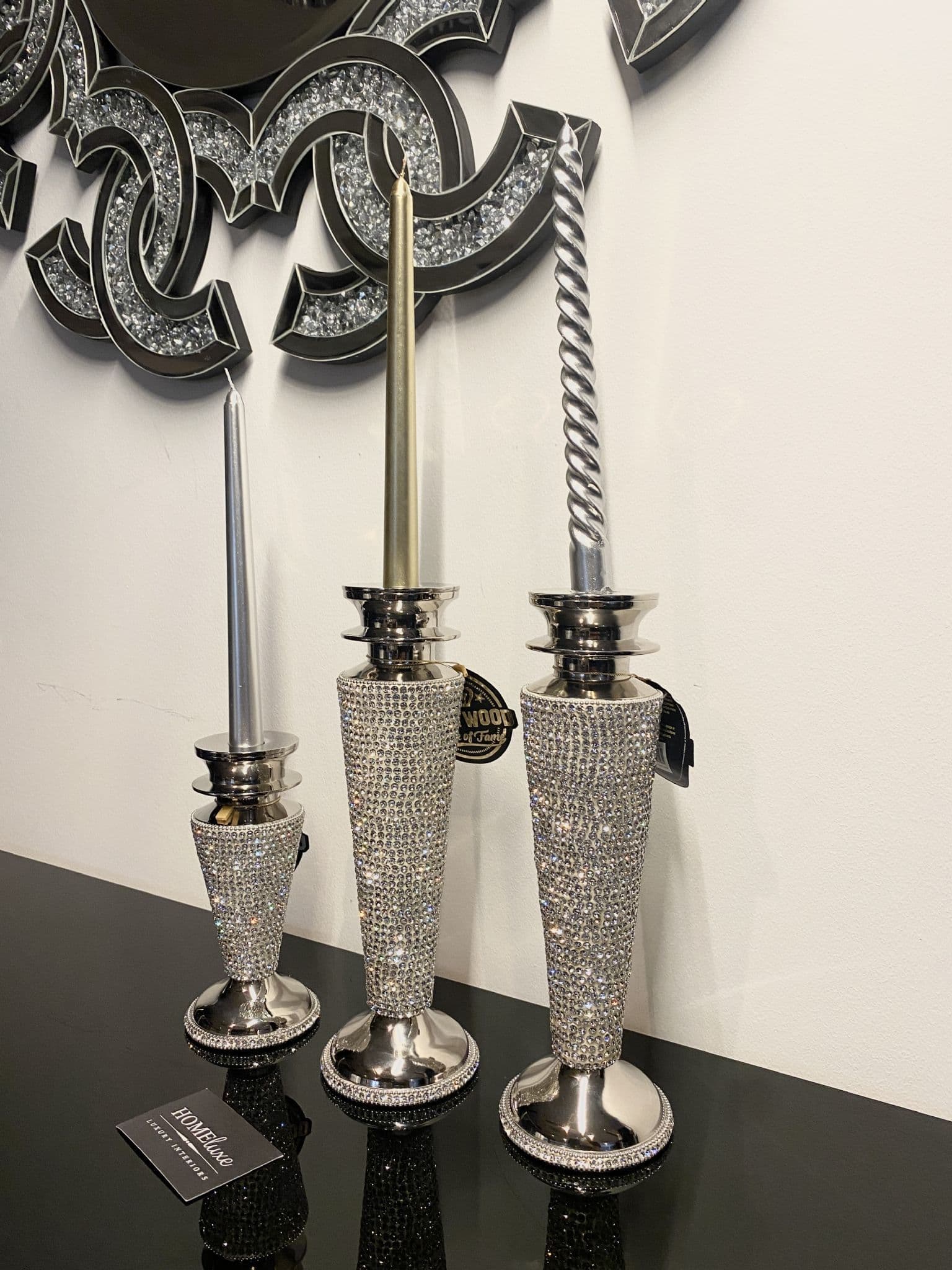 Diamante Dazzle Silver Candle Holder Medium