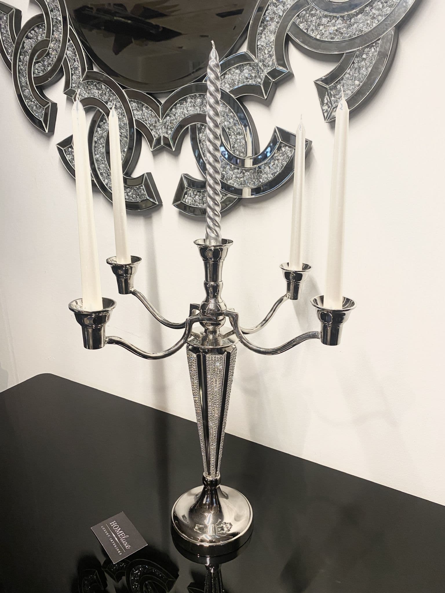 [EKM-AUTOGENERATED]Diamante Silver 5 Arm Candelabra 40Cm