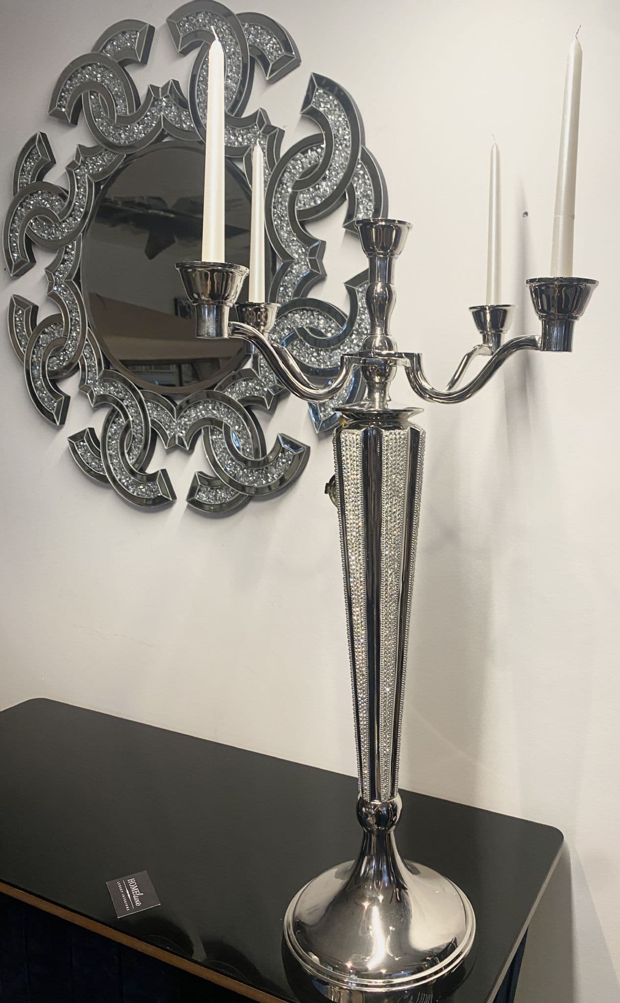 [EKM-AUTOGENERATED]Diamante Silver 5 Arm Candelabra 90Cm