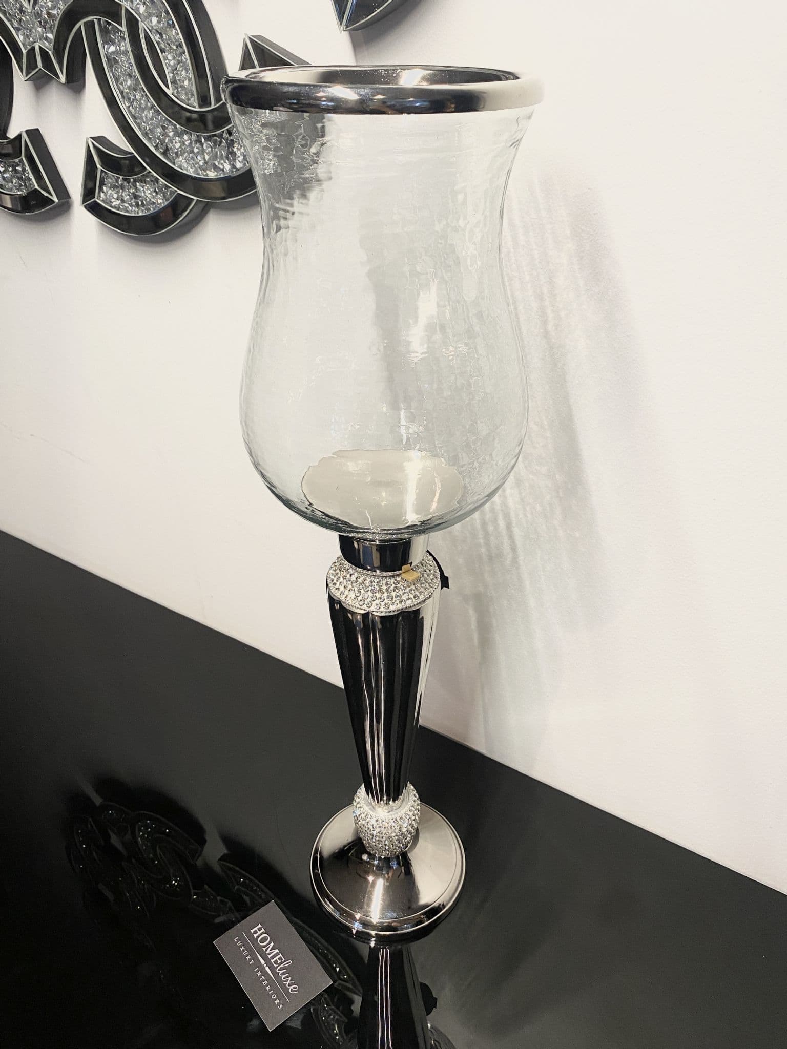 [EKM-AUTOGENERATED]Diamante Silver Fluted Hurricane Candle Holder