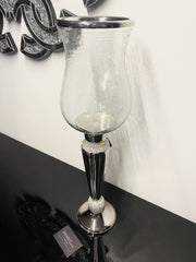 [EKM-AUTOGENERATED]Diamante Silver Fluted Hurricane Candle Holder