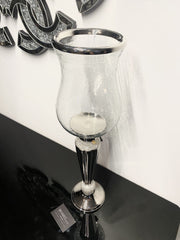 Diamante Silver Fluted Hurricane Candle Holder