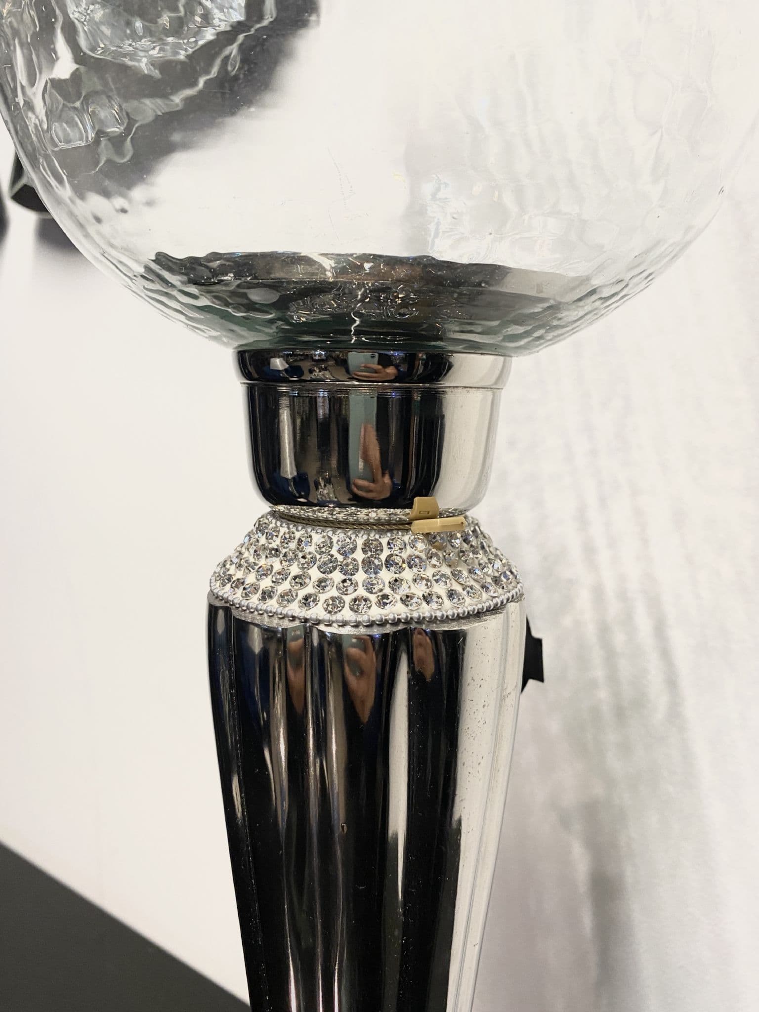 Diamante Silver Fluted Hurricane Candle Holder