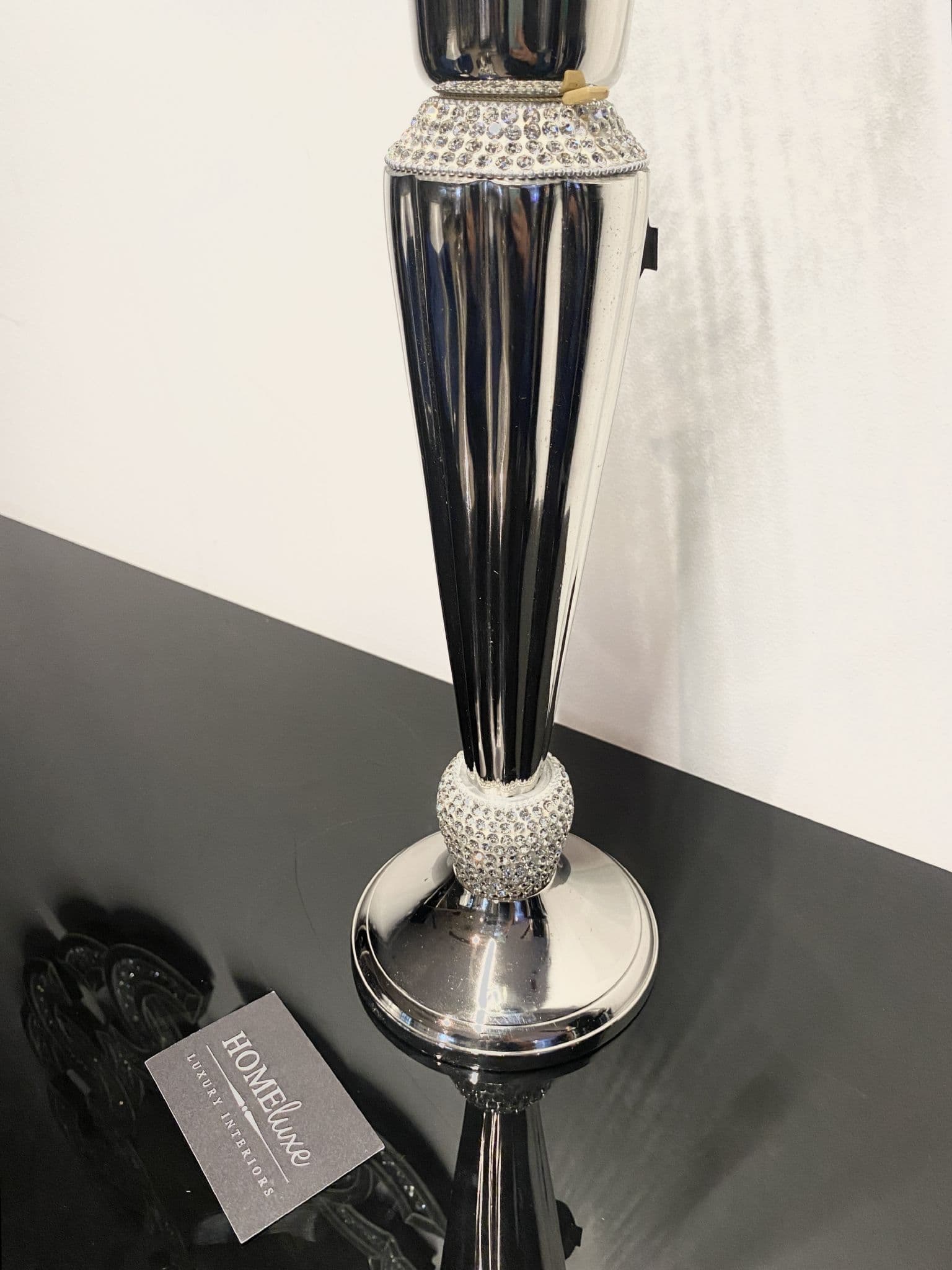 Diamante Silver Fluted Hurricane Candle Holder