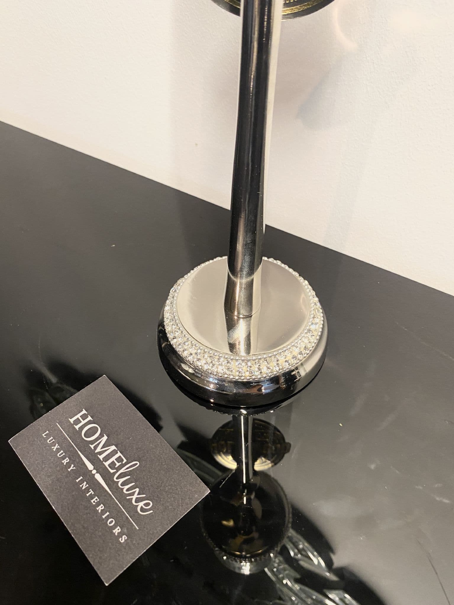 Diamante Silver Slimline Glass Candle Holder Large