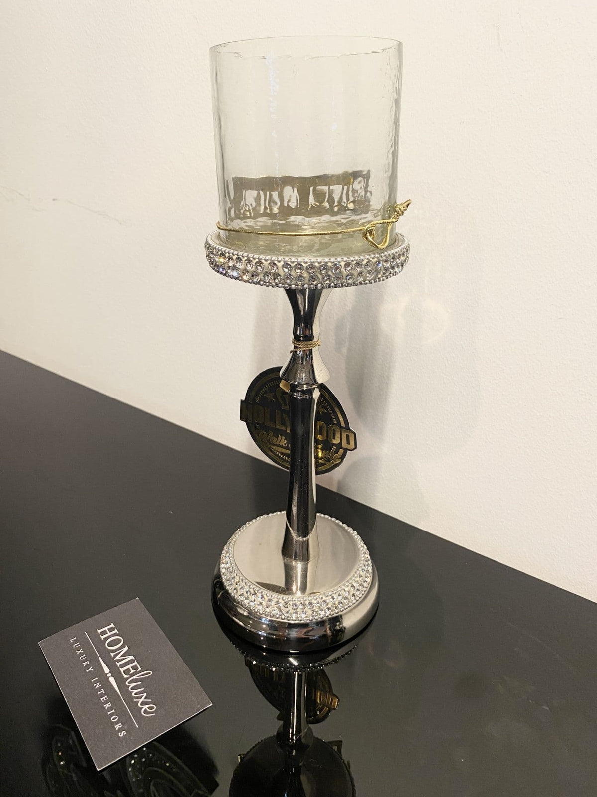 [EKM-AUTOGENERATED]Diamante Silver Slimline Glass Candle Holder Medium
