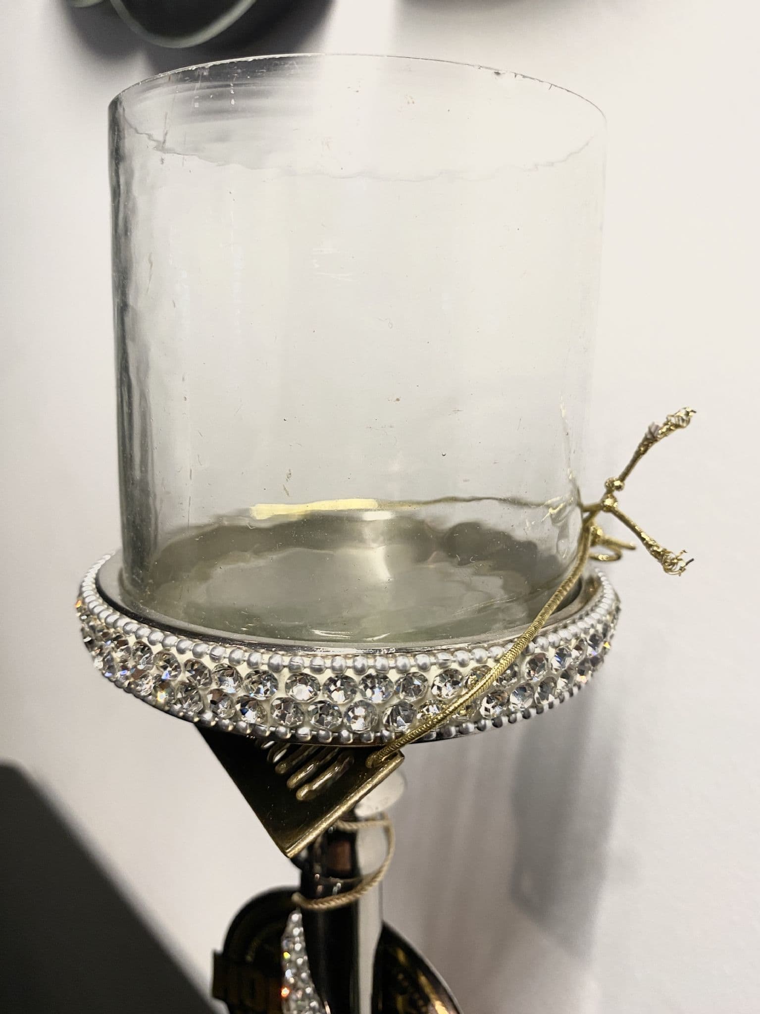 Diamante Silver Twist Glass Candle Holder Medium